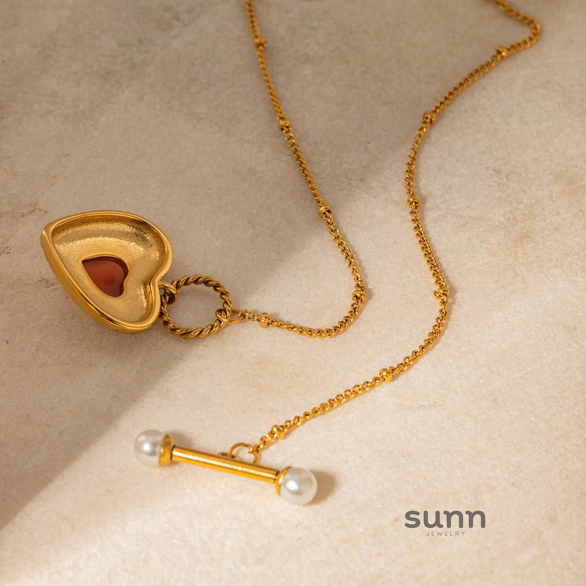 Ryder Pearl & Agate Heart Necklace [3GERCHJR]