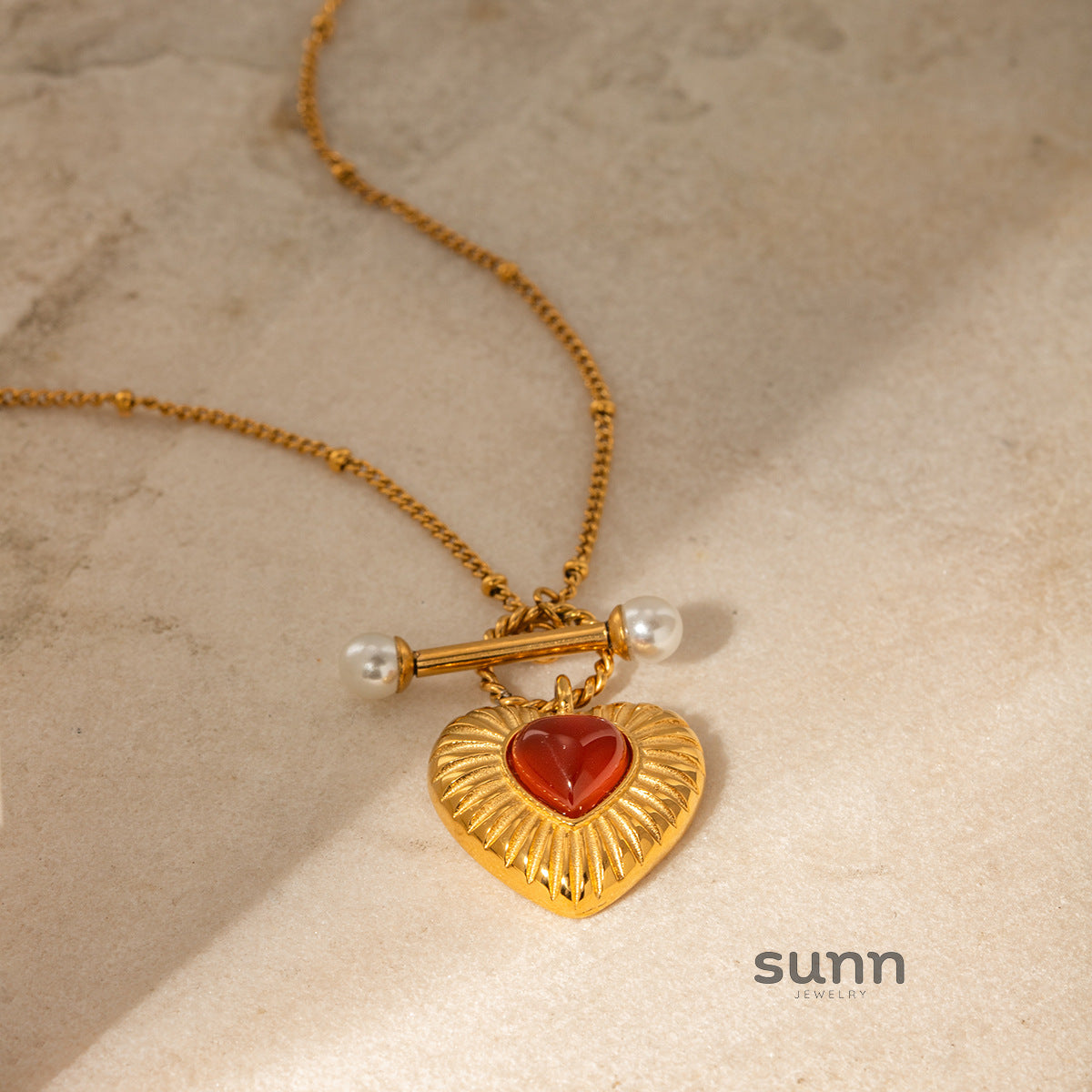 Ryder Pearl & Agate Heart Necklace [Y75PYUHJ]