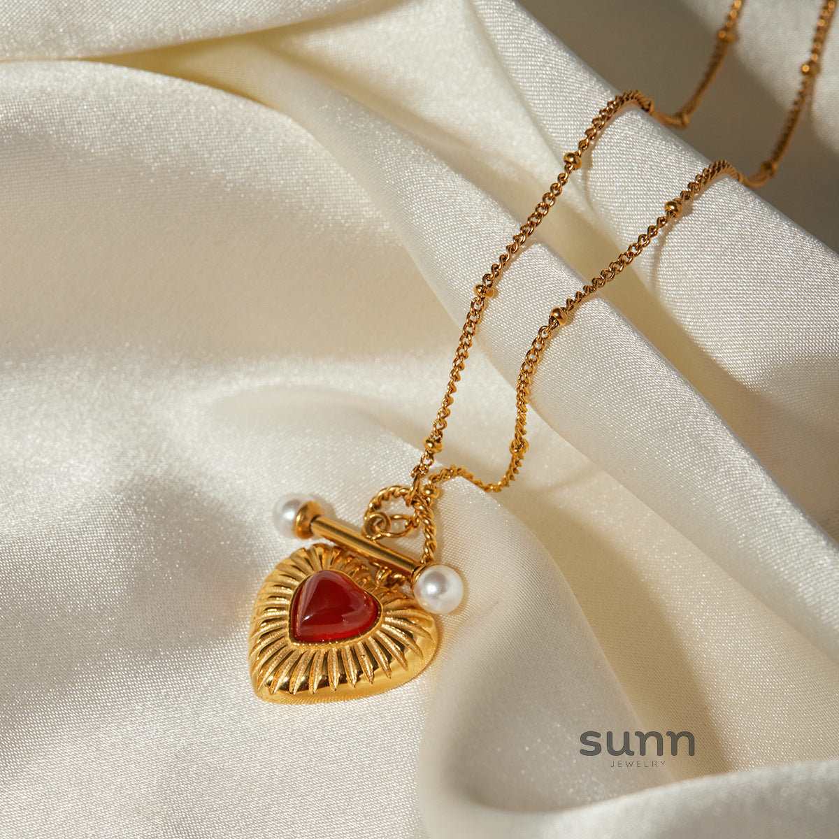 Ryder Pearl & Agate Heart Necklace [5VRX7BJZ]