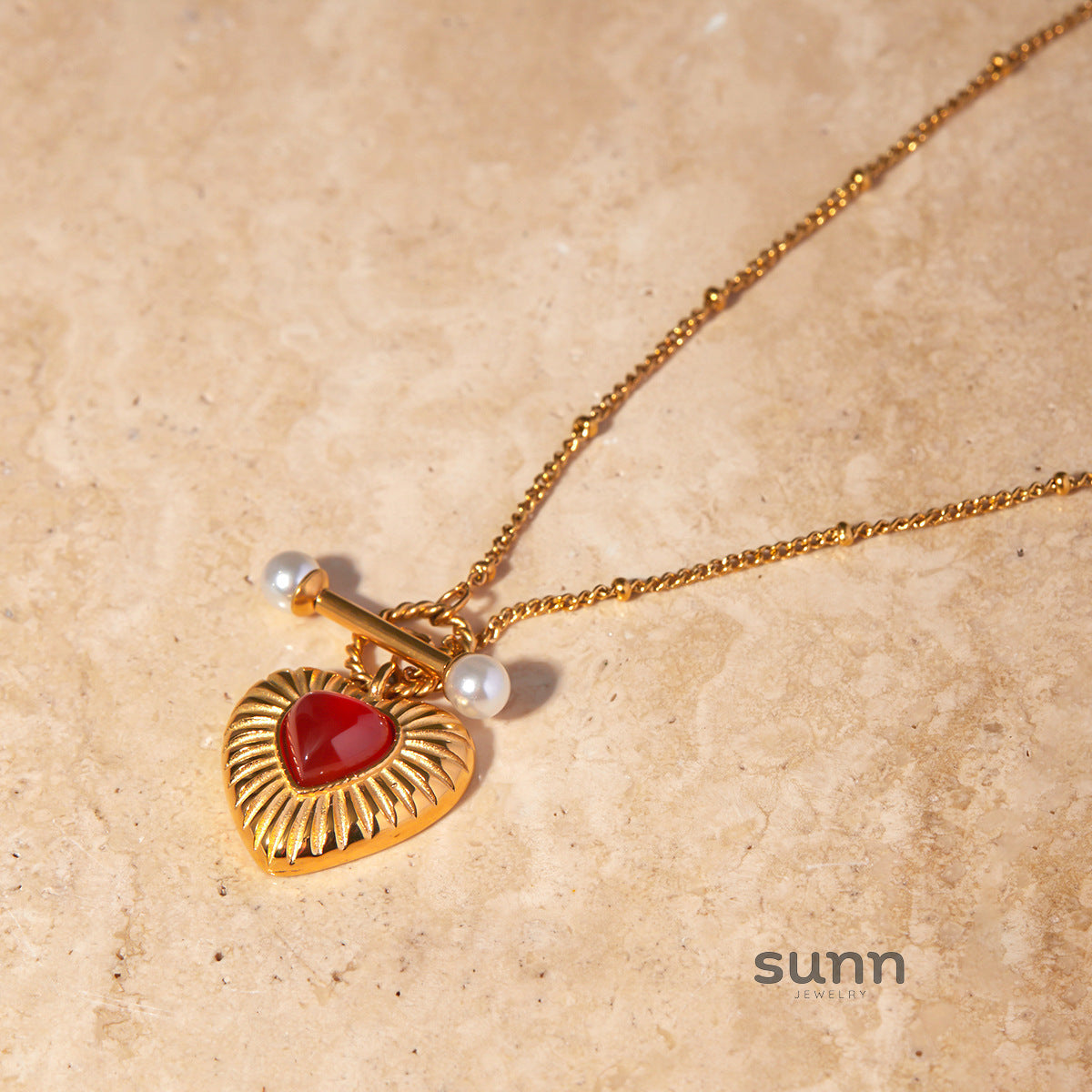 Ryder Pearl & Agate Heart Necklace [8245XOBU]