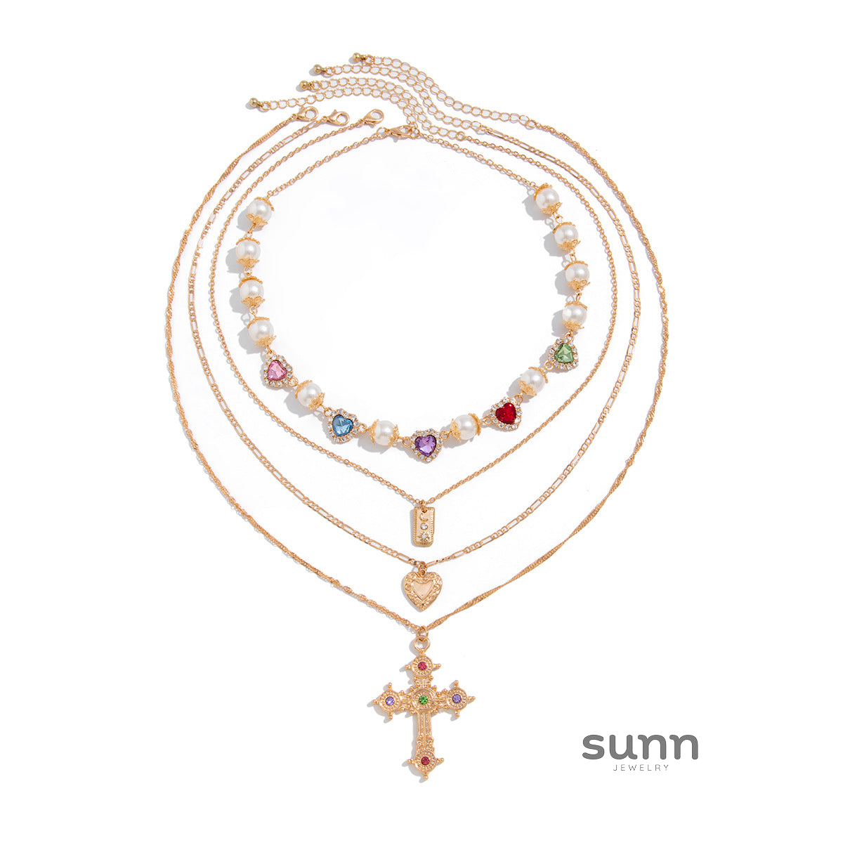 Rylinn Layered Cross Pearl Necklace [AUCD4IXJ]