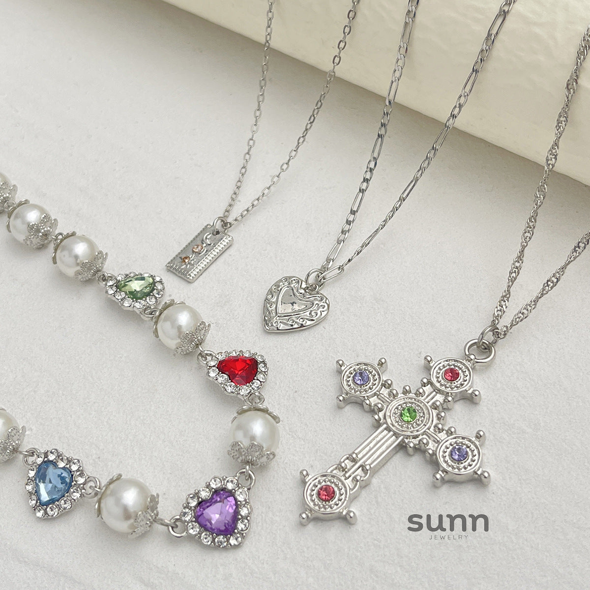 Rylinn Layered Cross Pearl Necklace [TMUF385E]