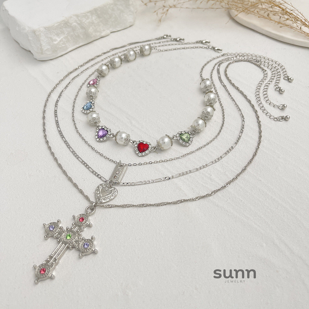 Rylinn Layered Cross Pearl Necklace [EGWOY94I]
