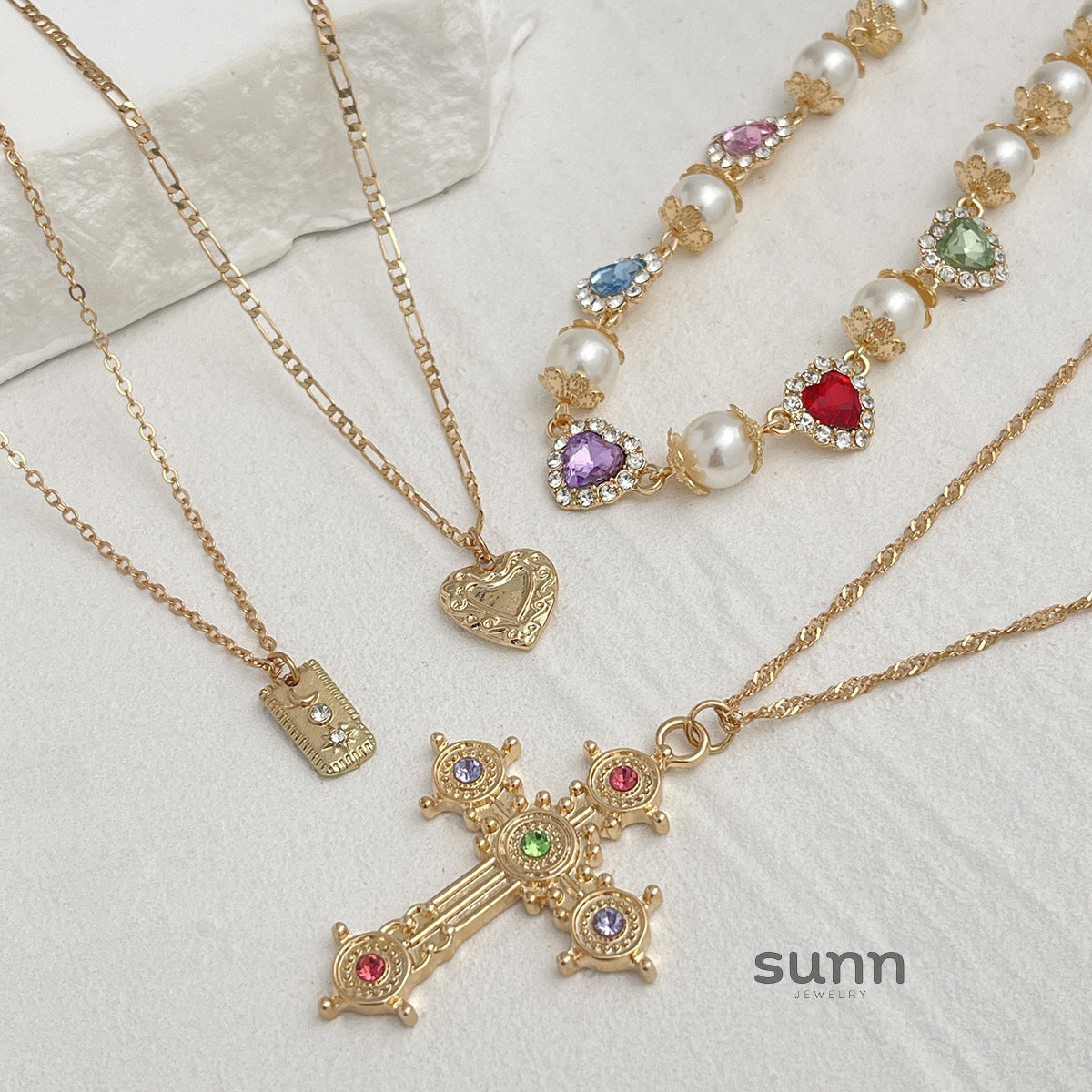Rylinn Layered Cross Pearl Necklace [5OS8HAI7]