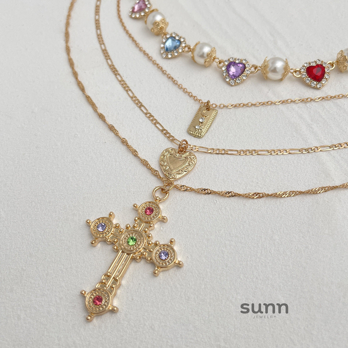 Rylinn Layered Cross Pearl Necklace [K9AQHYBK]