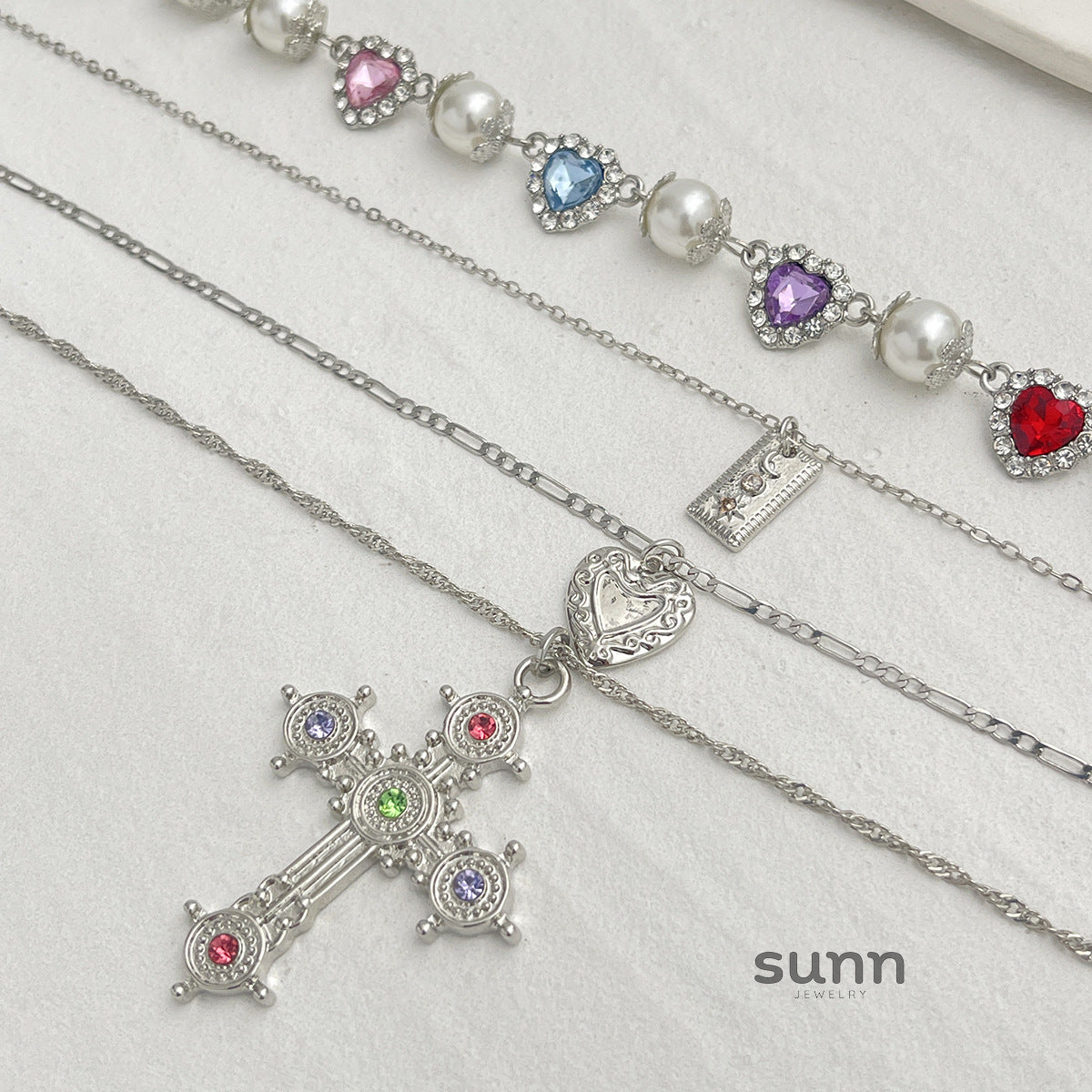 Rylinn Layered Cross Pearl Necklace [QKL9EHC3]