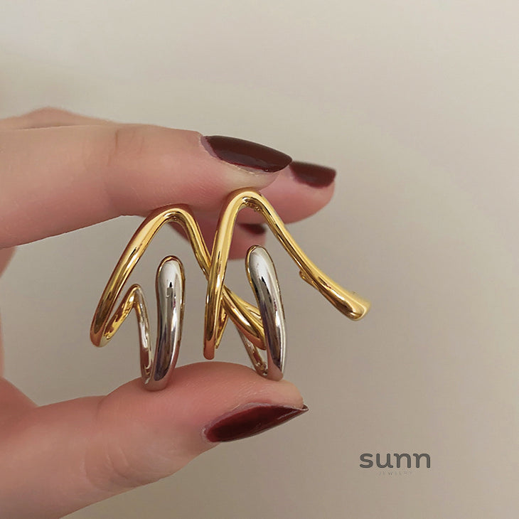 Sabella Abstract Gold-Silver Earrings [MOKOYXLX]