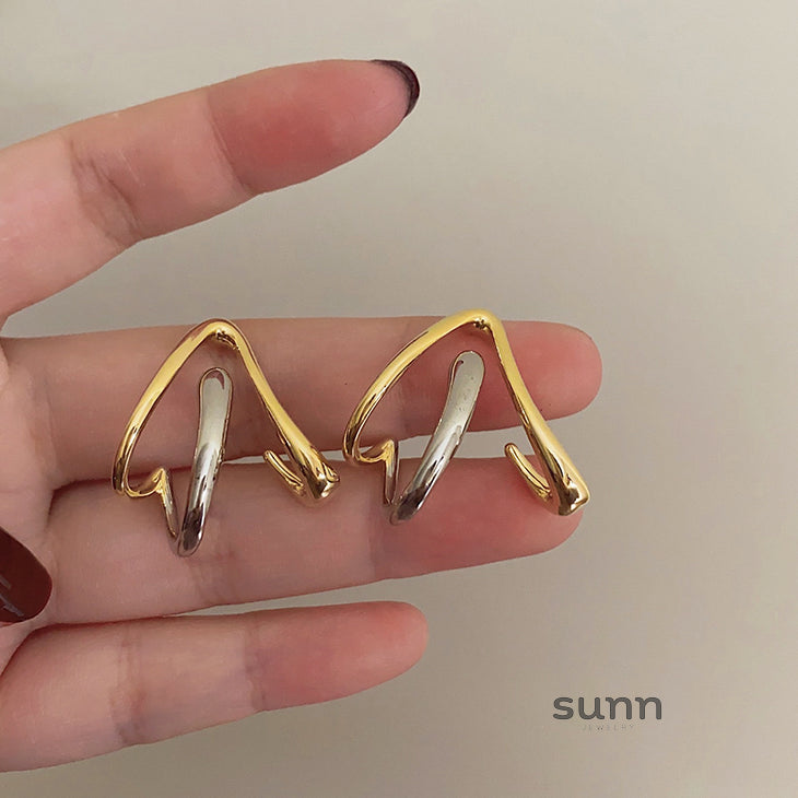 Sabella Abstract Gold-Silver Earrings [YXMX7HOD]