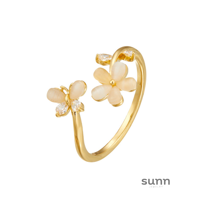 Sade Floral Cat Eye Ring [82KFIUE3]