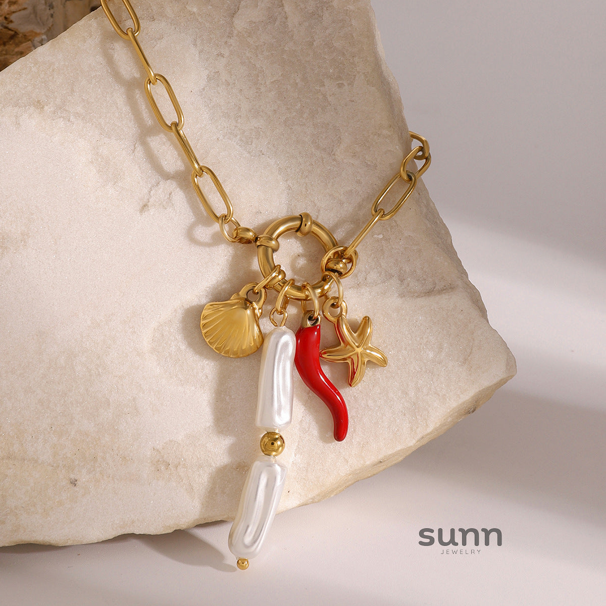 Sadia Starfish Pearl Layered Necklace [TY2WUINV]