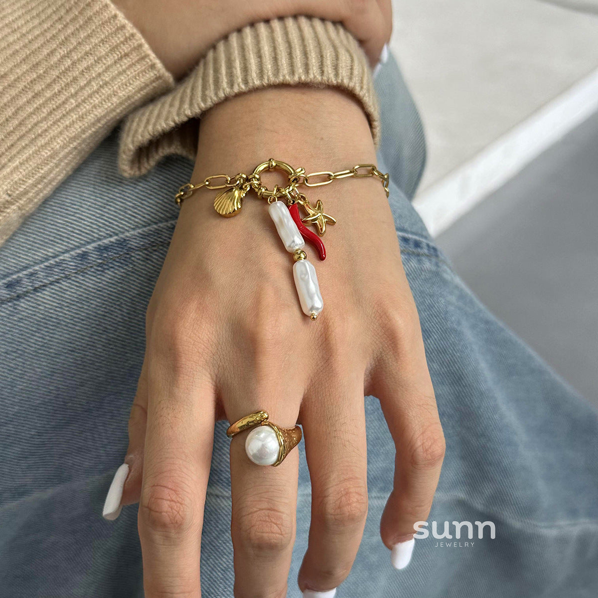 Sadia Starfish Pearl Layered Necklace [M52ZAXLJ]