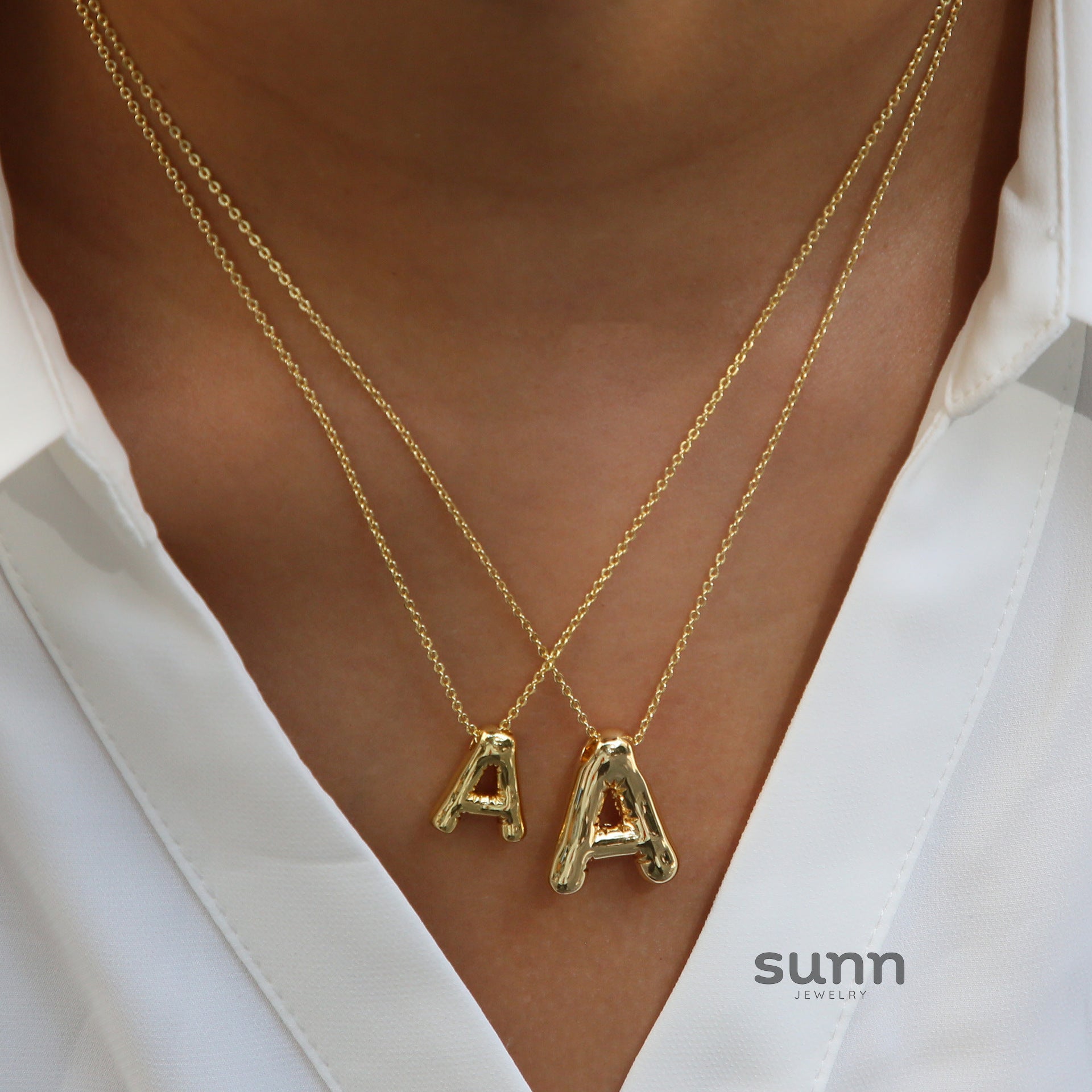 Saffron Puffy Initial Necklace [E8WDD1L0]