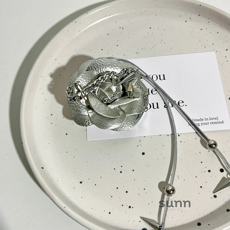 Sakura Silver Camellia Tie Necklace