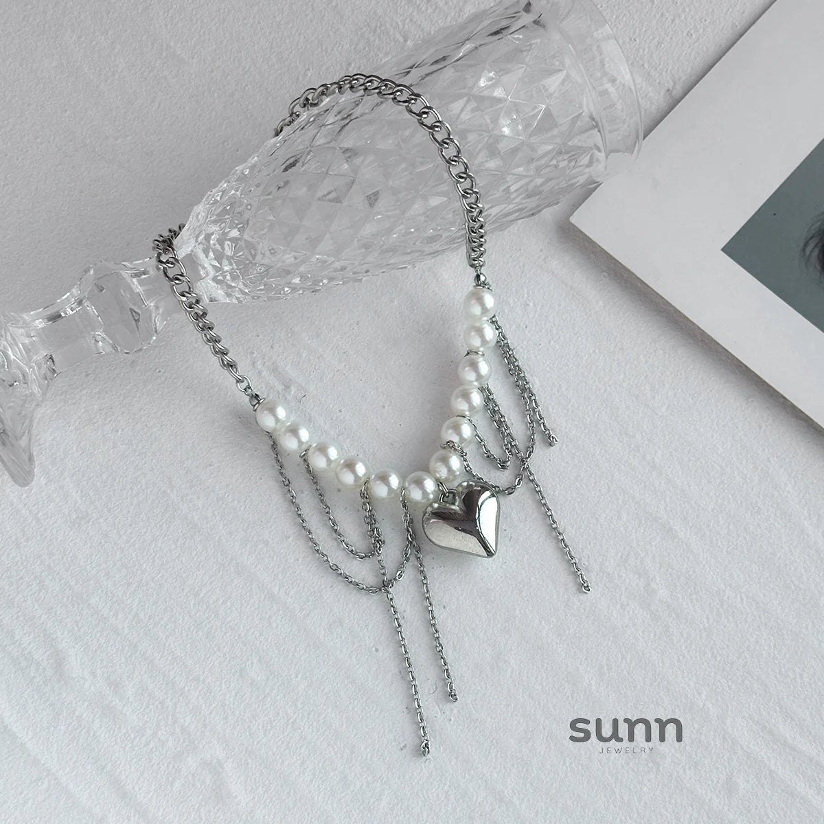 Saniah Pearl Heart Tassel Necklace