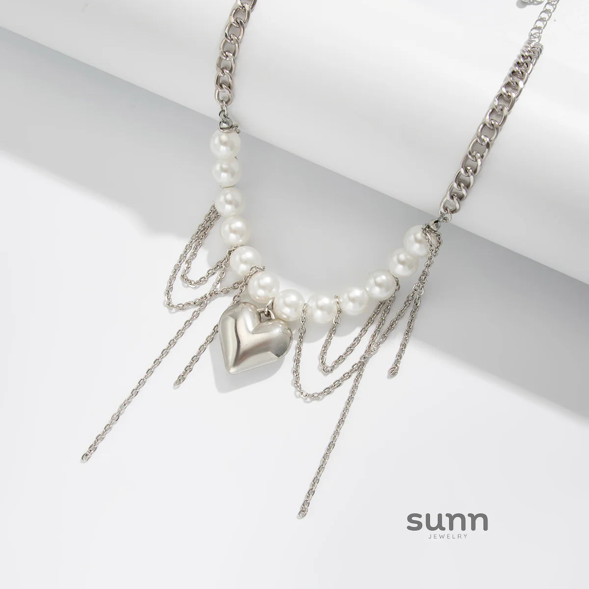 Saniah Pearl Heart Tassel Necklace