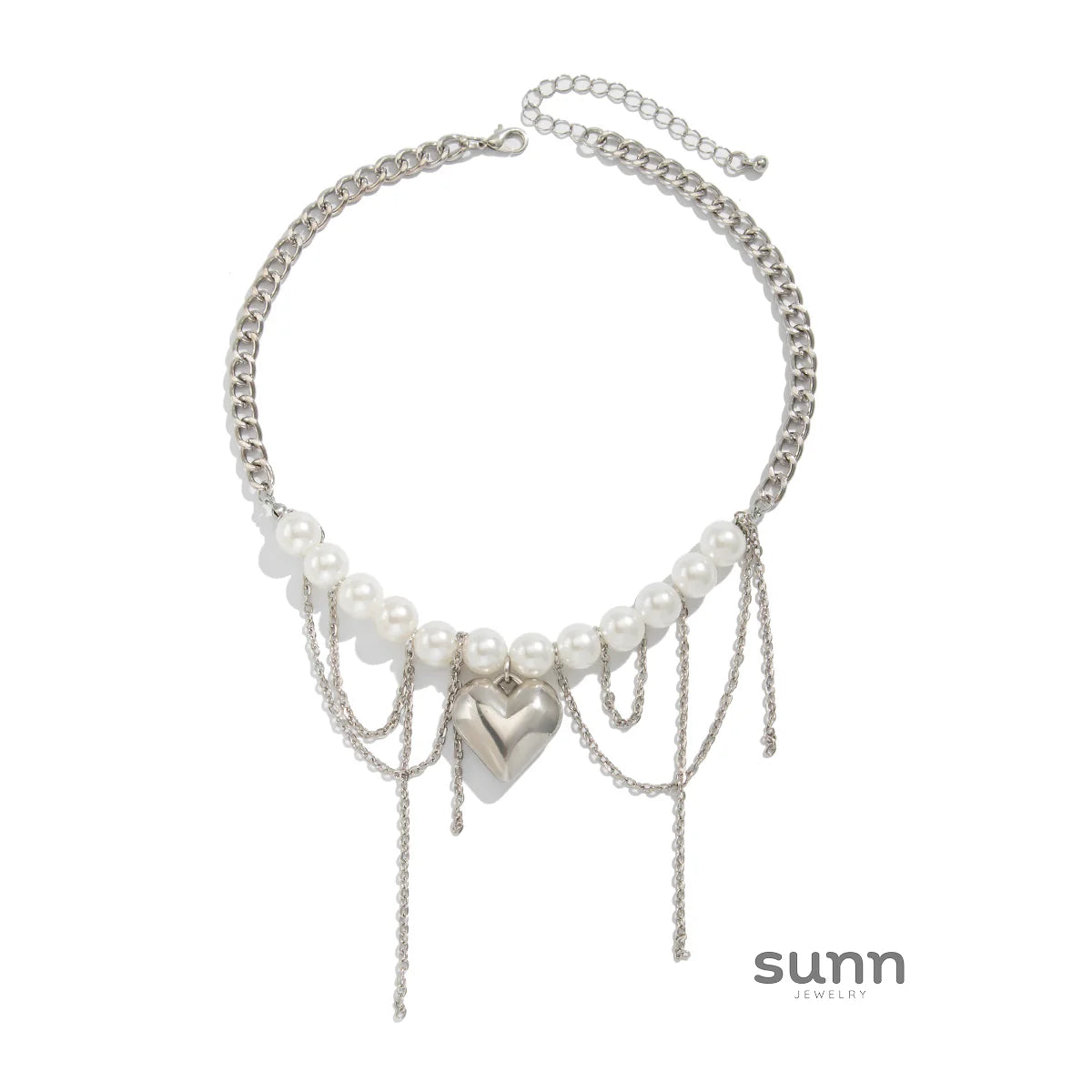 Saniah Pearl Heart Tassel Necklace
