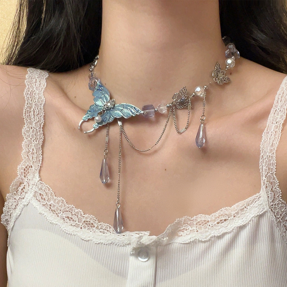 Sarayh Blue Crystal Butterfly Necklace [8R5X8N6G]