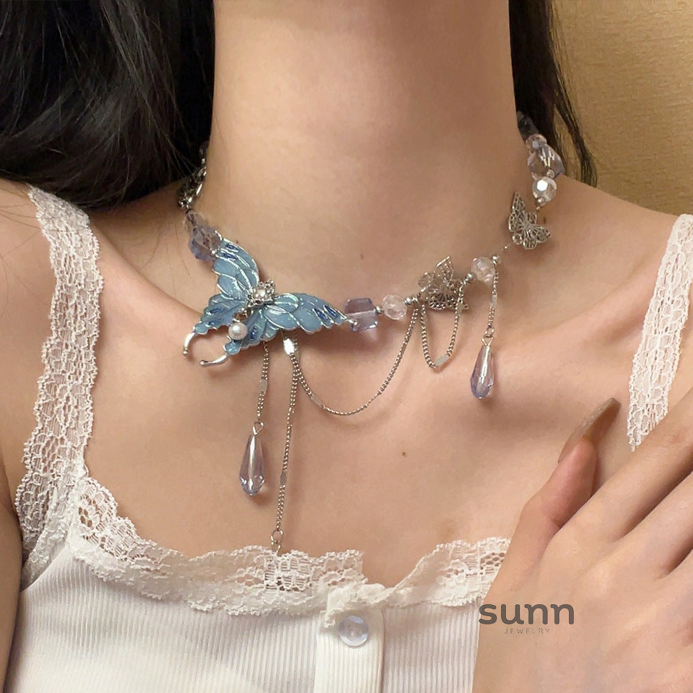 Sarayh Blue Crystal Butterfly Necklace [WO0KIPCK]