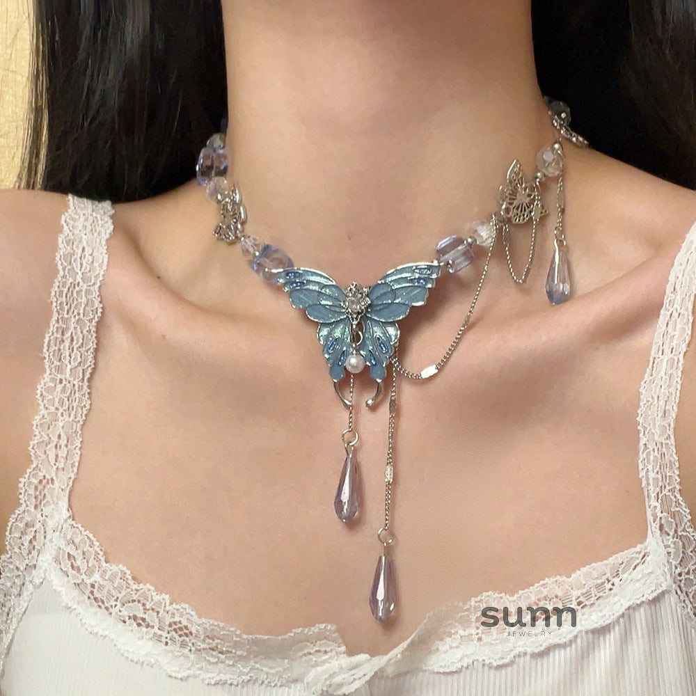 Sarayh Blue Crystal Butterfly Necklace [83OWZX79]