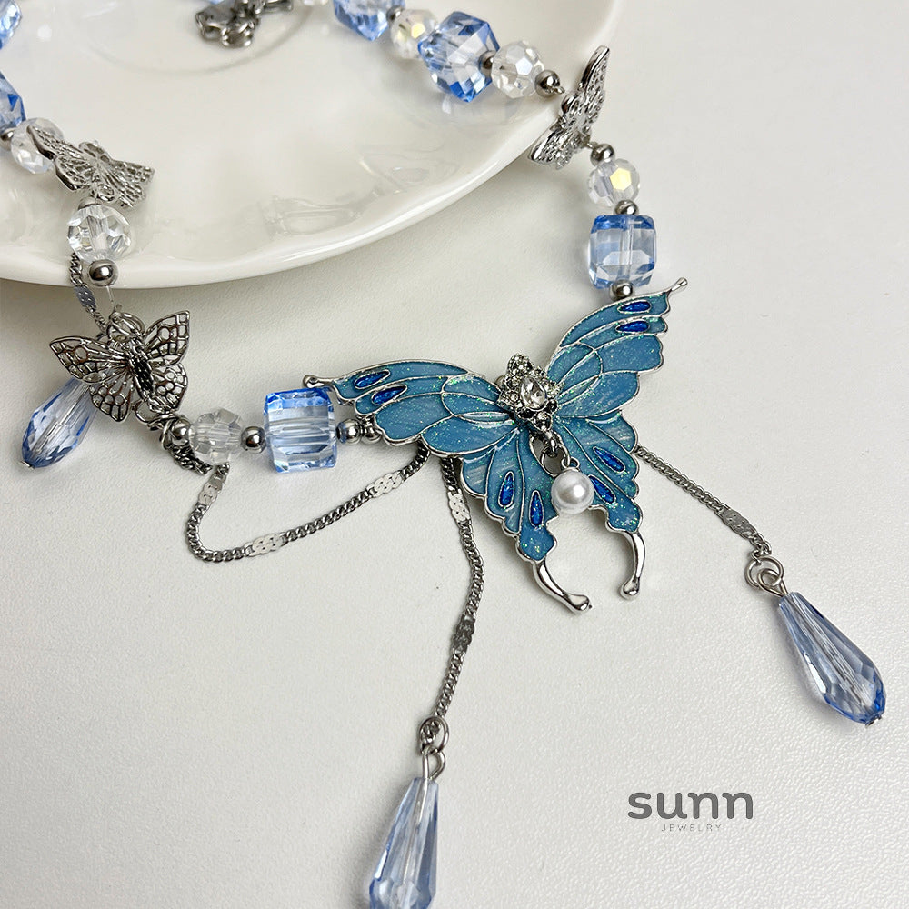 Sarayh Blue Crystal Butterfly Necklace [EH21SEZU]