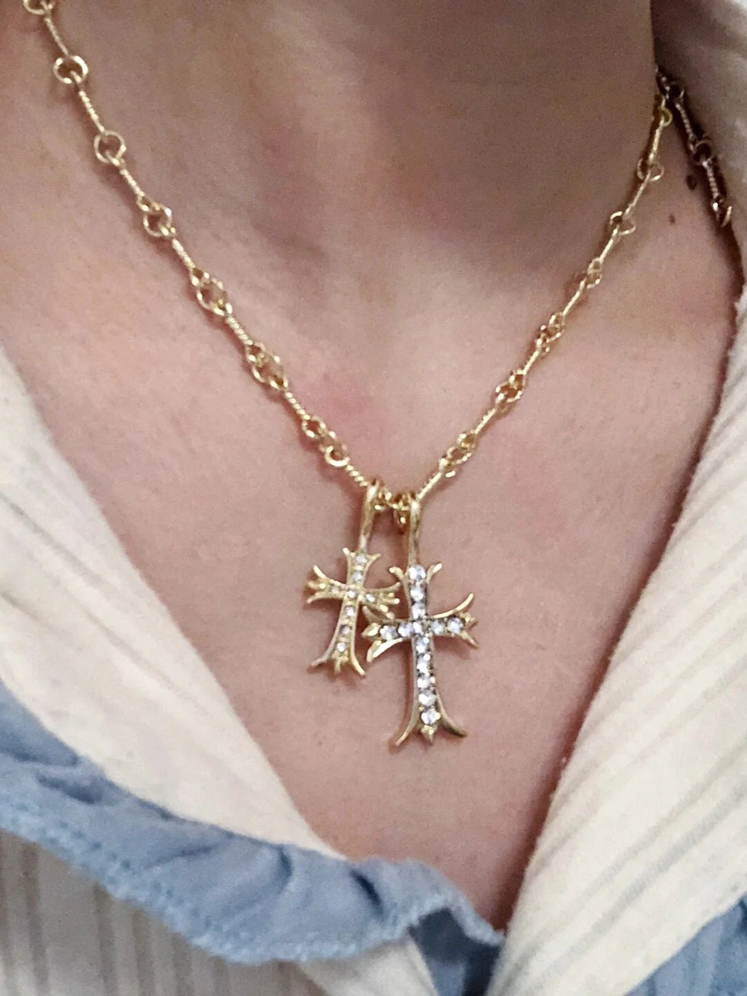 Scarlet Twin Cross Necklace
