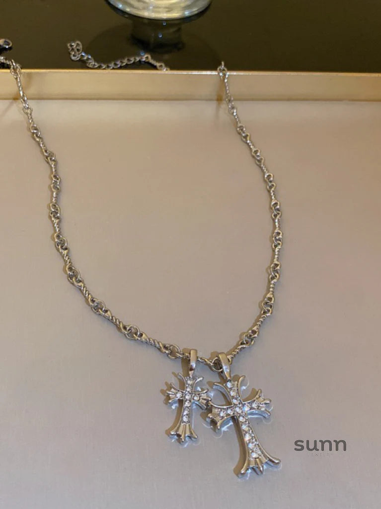 Scarlet Twin Cross Necklace