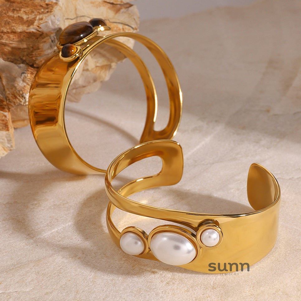 Semaj Pearl Stone Cuff Bracelet [785DFOA6]