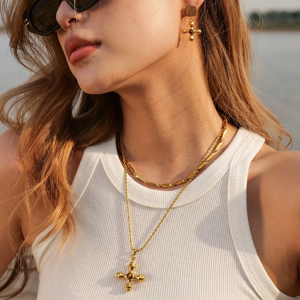 Seven Tiger Eye Cross Necklace [JHPD03DE]