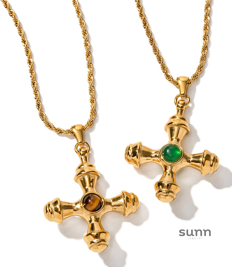 Seven Tiger Eye Cross Necklace [F23CO2TA]
