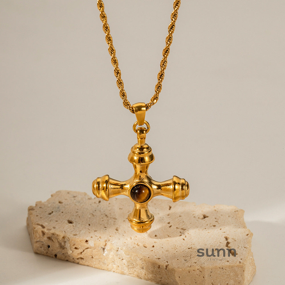Seven Tiger Eye Cross Necklace [QZXVXLIM]