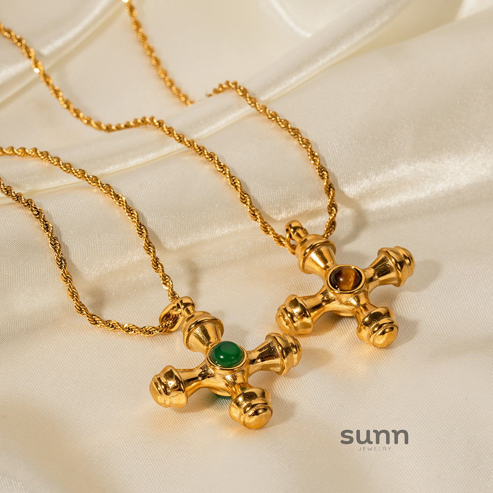 Seven Tiger Eye Cross Necklace [AC7A2WML]