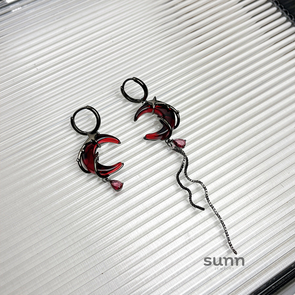 Shalom Red Zircon Crescent Earrings [7F11FMAK]
