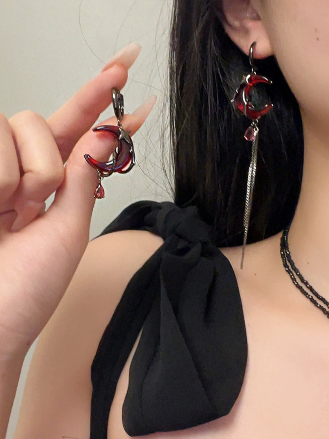 Shalom Red Zircon Crescent Earrings [9KG21WW8]