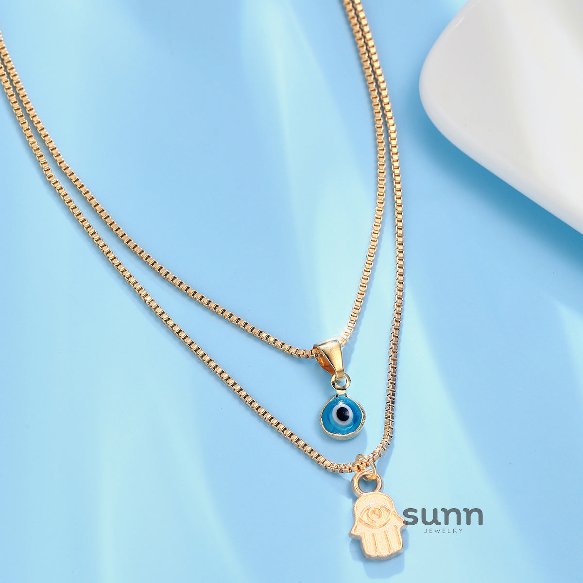 Shaylynn Evil Eye Palm Necklace Set [L6X2MXHD]
