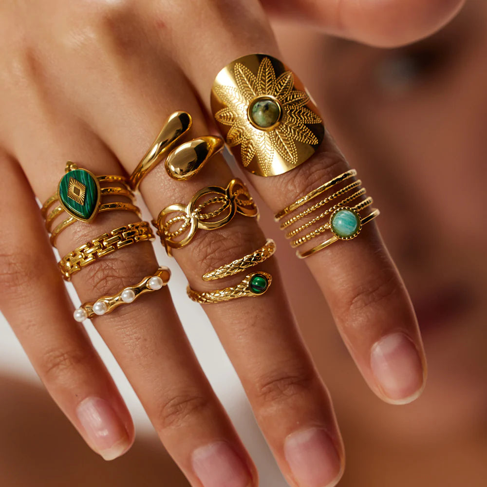 Sienna Malachite Gold Plated Ring