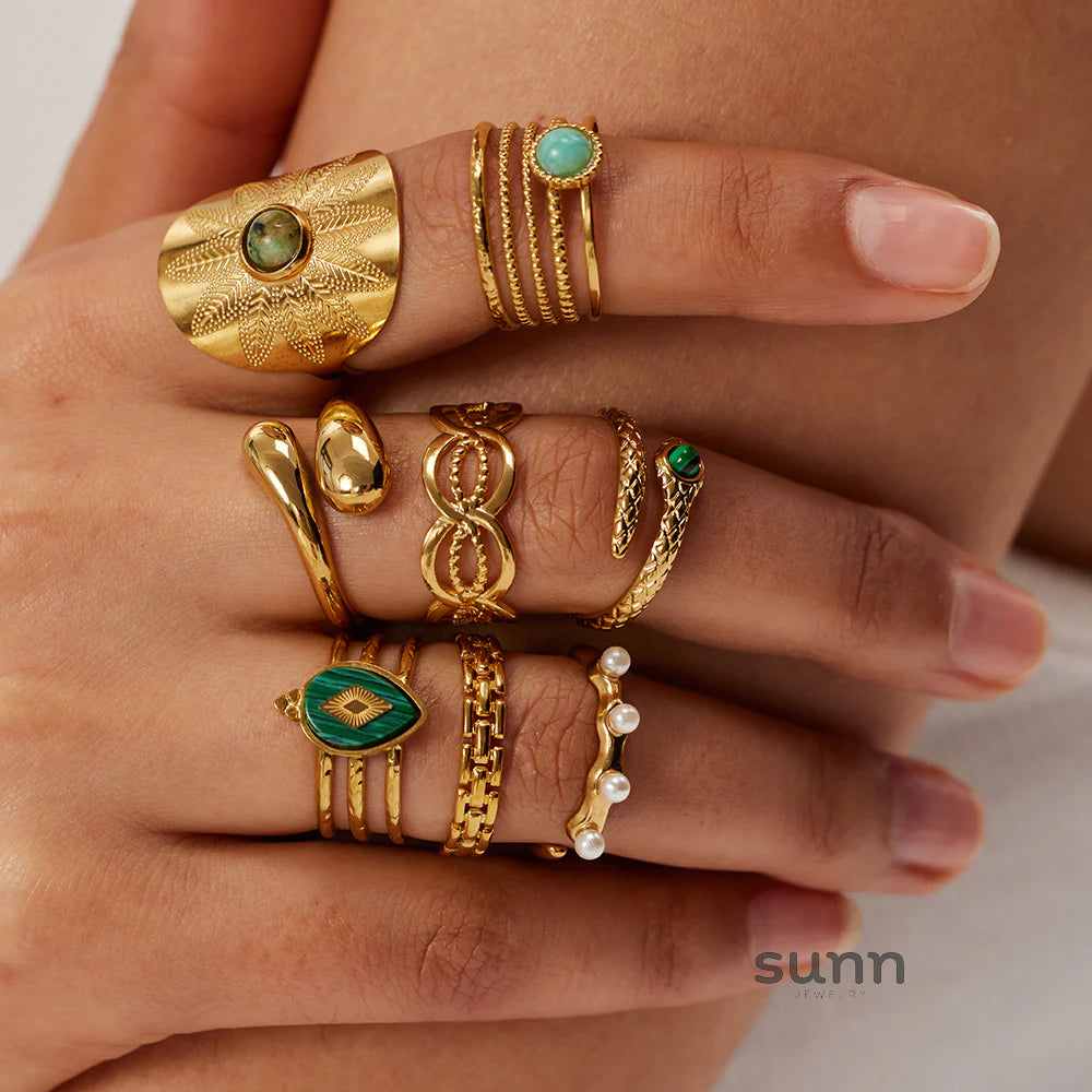 Sienna Malachite Gold Plated Ring