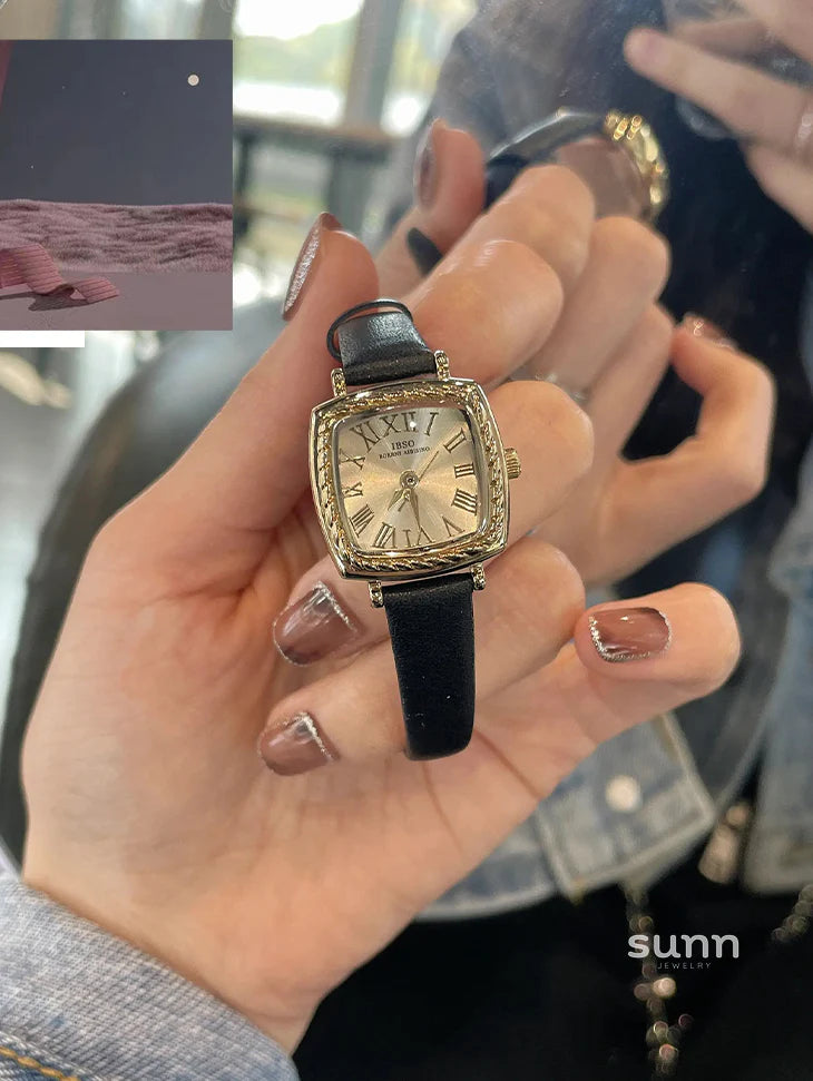 Silver Square Leather Watch