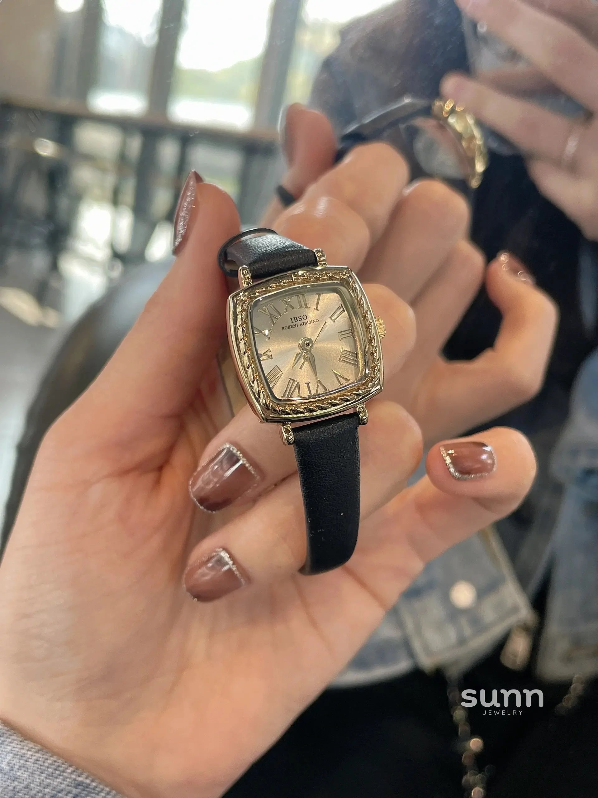 Silver Square Leather Watch