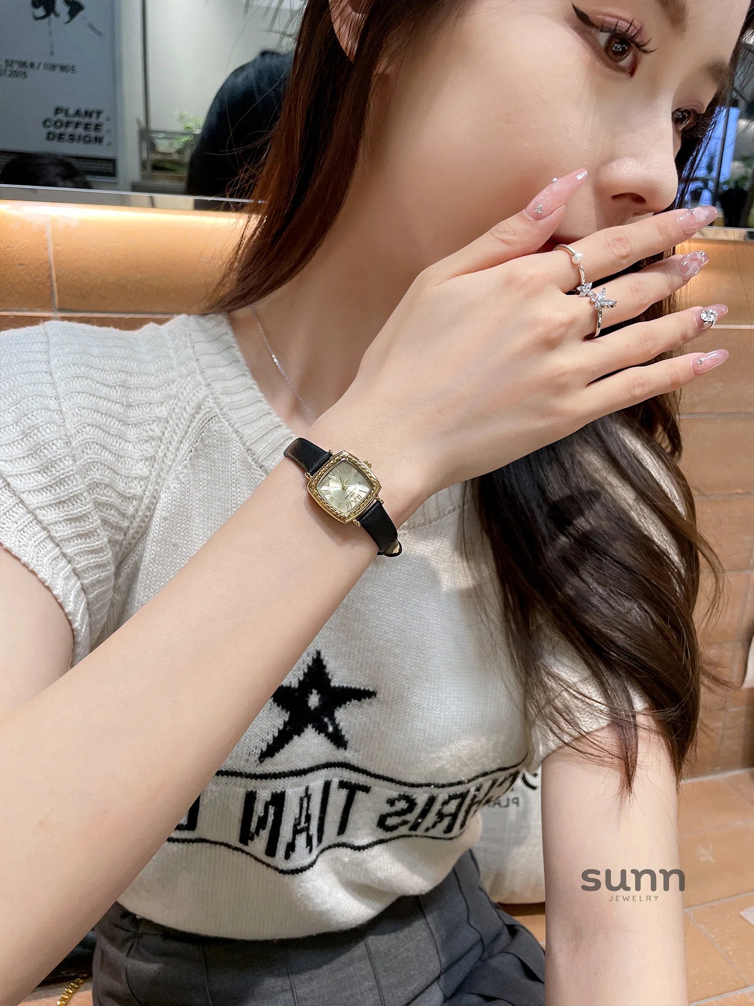 Silver Square Leather Watch