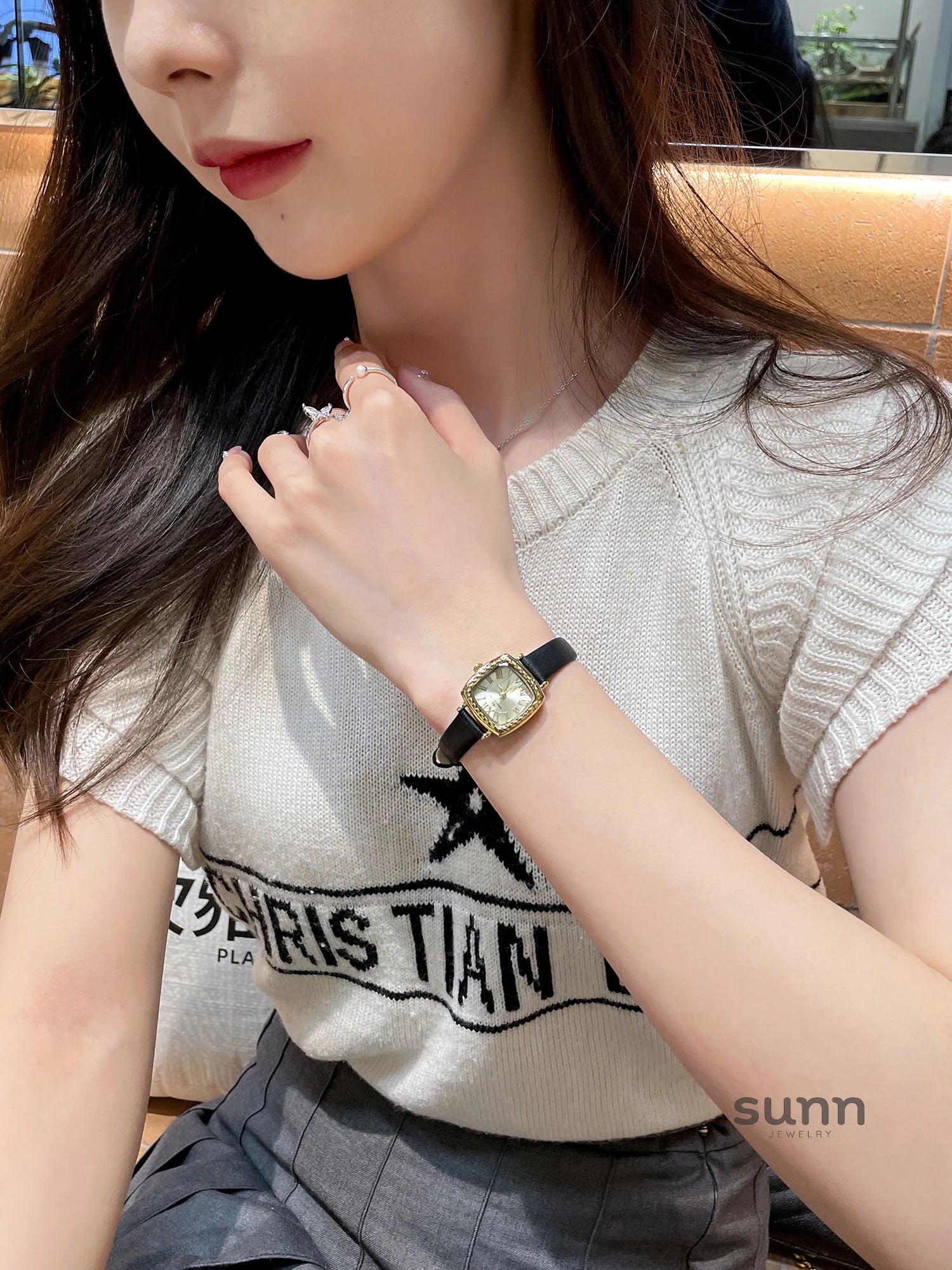 Silver Square Leather Watch