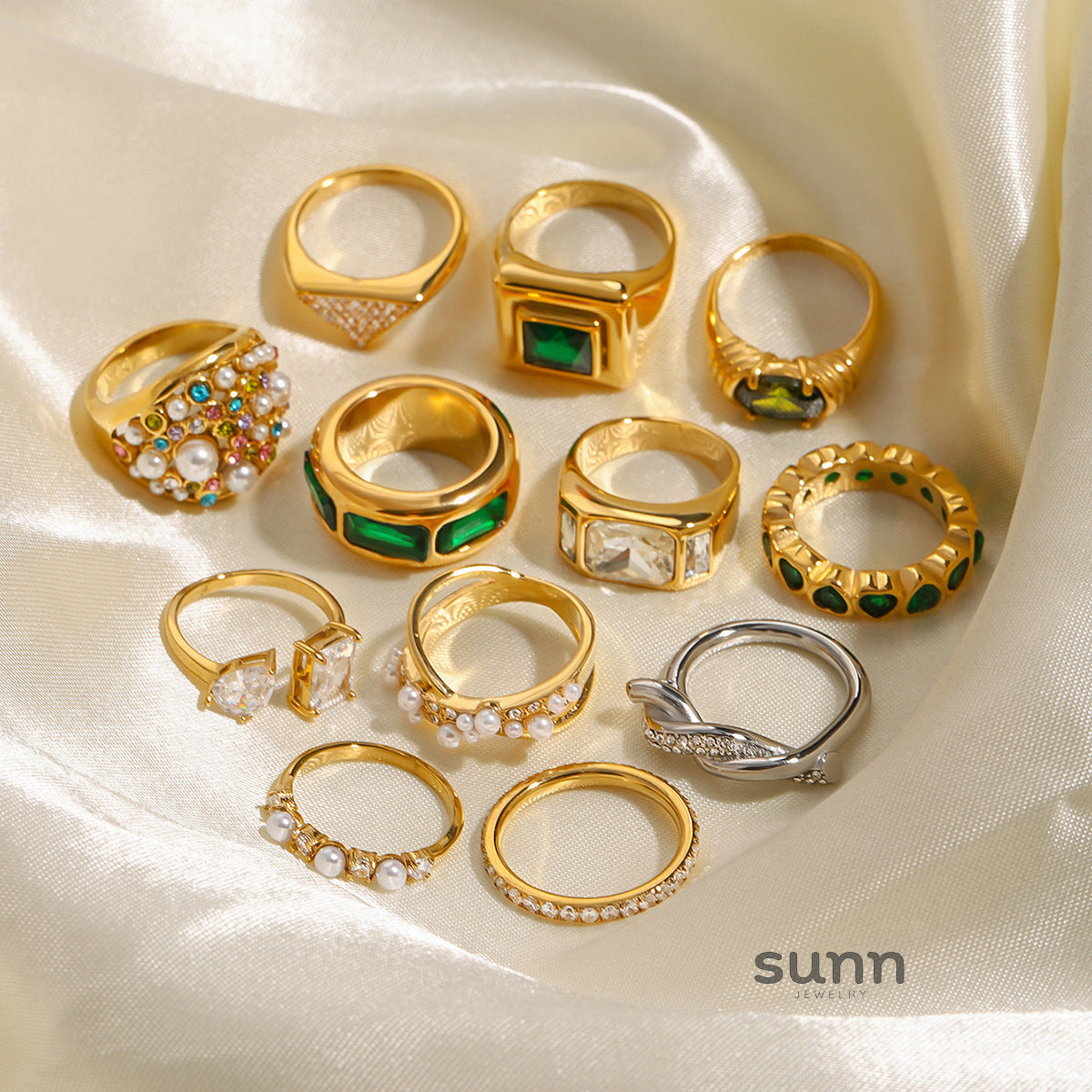 Siyona Elegant Pearl Zircon Rings [8D35F5AZ]