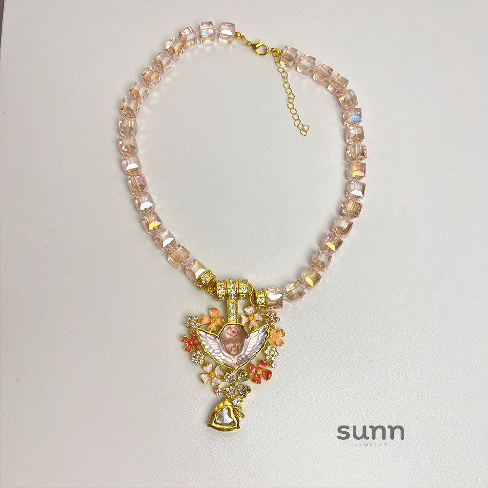 Sloan Beaded Angel Heart Necklace [15X46WMM]