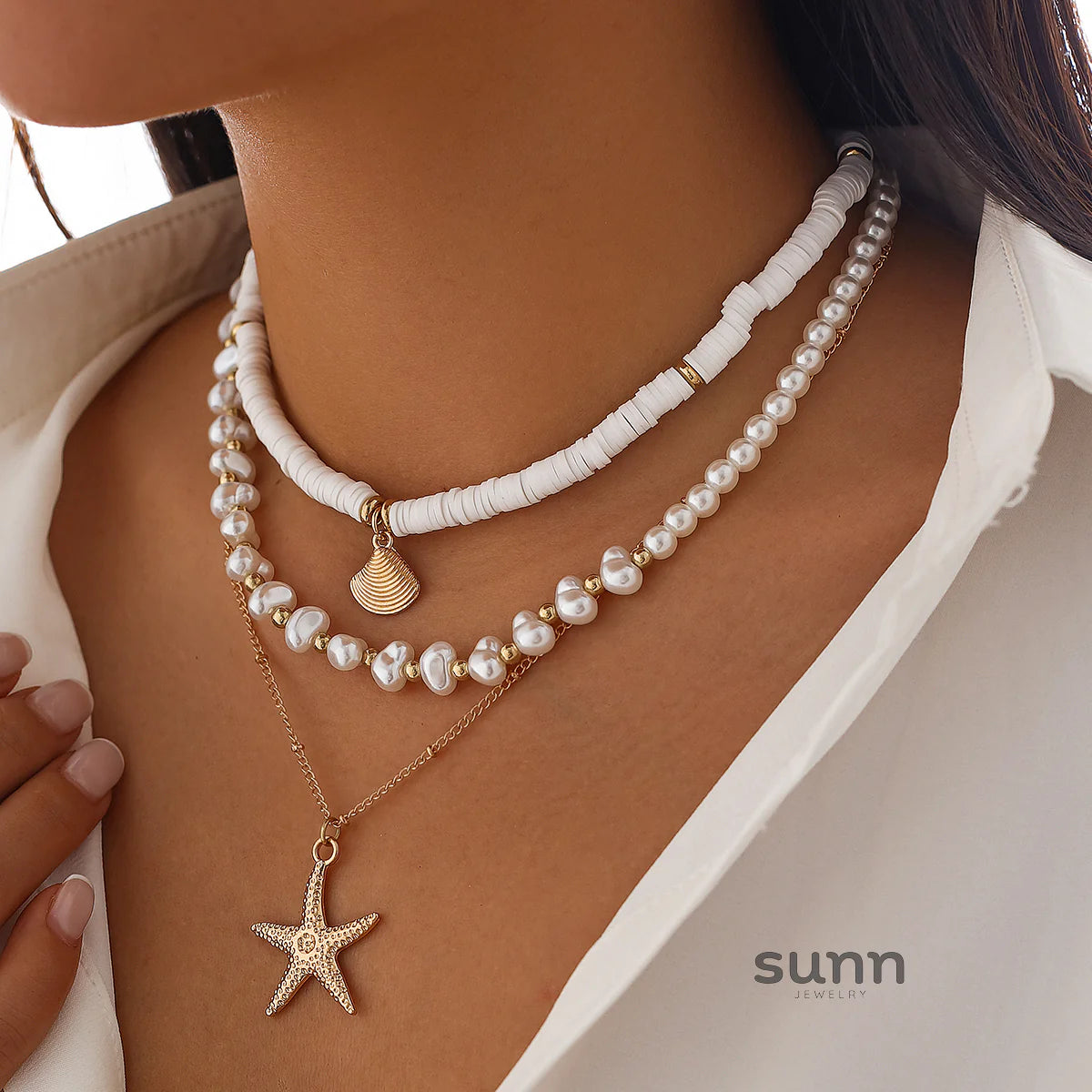 Star Starfish Pearl Necklace Set