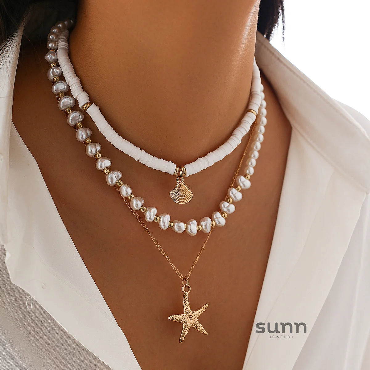 Star Starfish Pearl Necklace Set