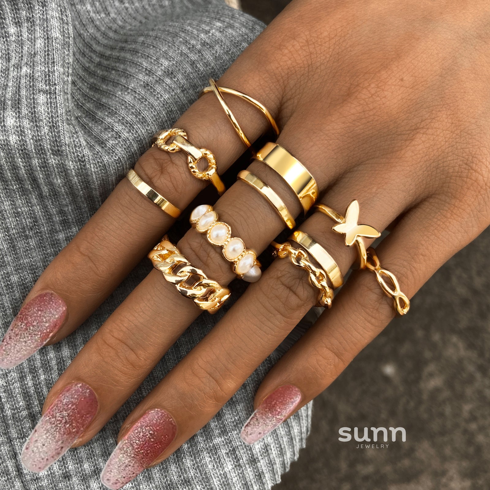 Starla Retro Pearl Ring Set [0XAB6SL3]
