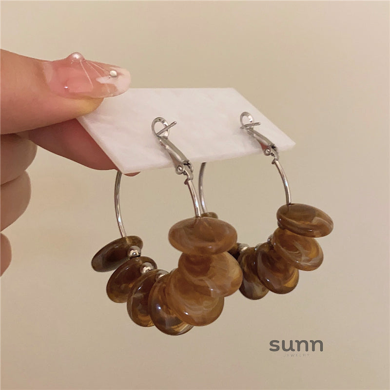 Stefany Coffee Marbled Earrings [SYW1RP7E]