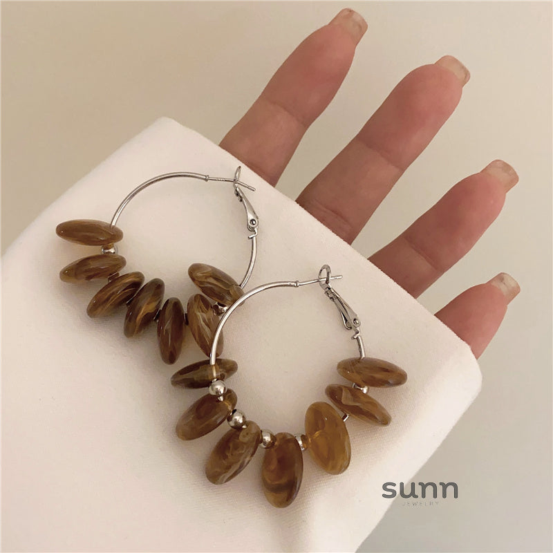 Stefany Coffee Marbled Earrings [06E2PS70]