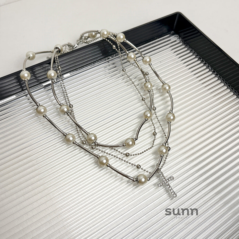 Sumaya Pearl Cross Choker [UKT3VAE1]
