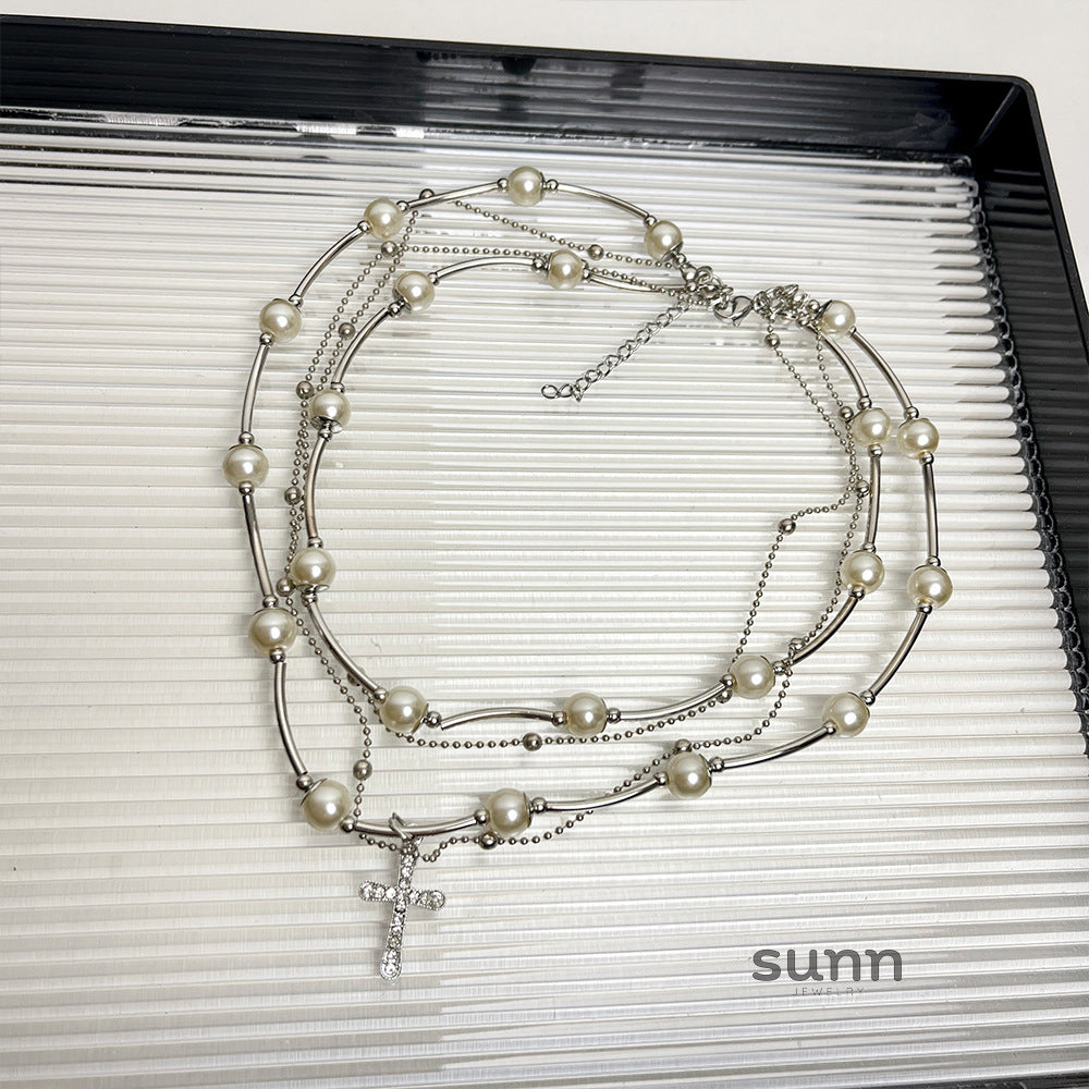 Sumaya Pearl Cross Choker [AGQU7COI]