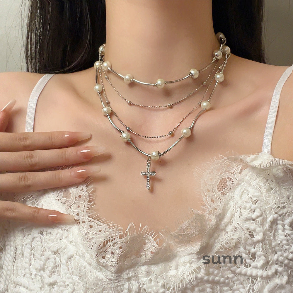 Sumaya Pearl Cross Choker [H9OUOYDA]